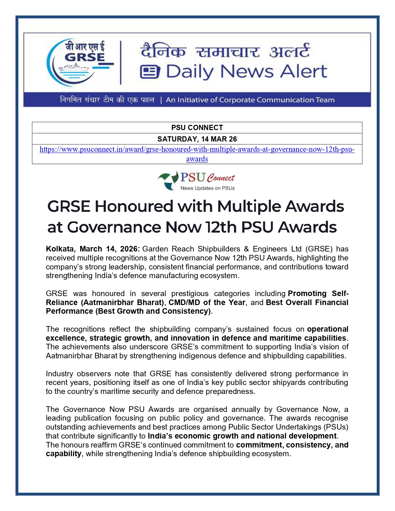 Press Coverage: 16 MAR 26: PSU CONNECT